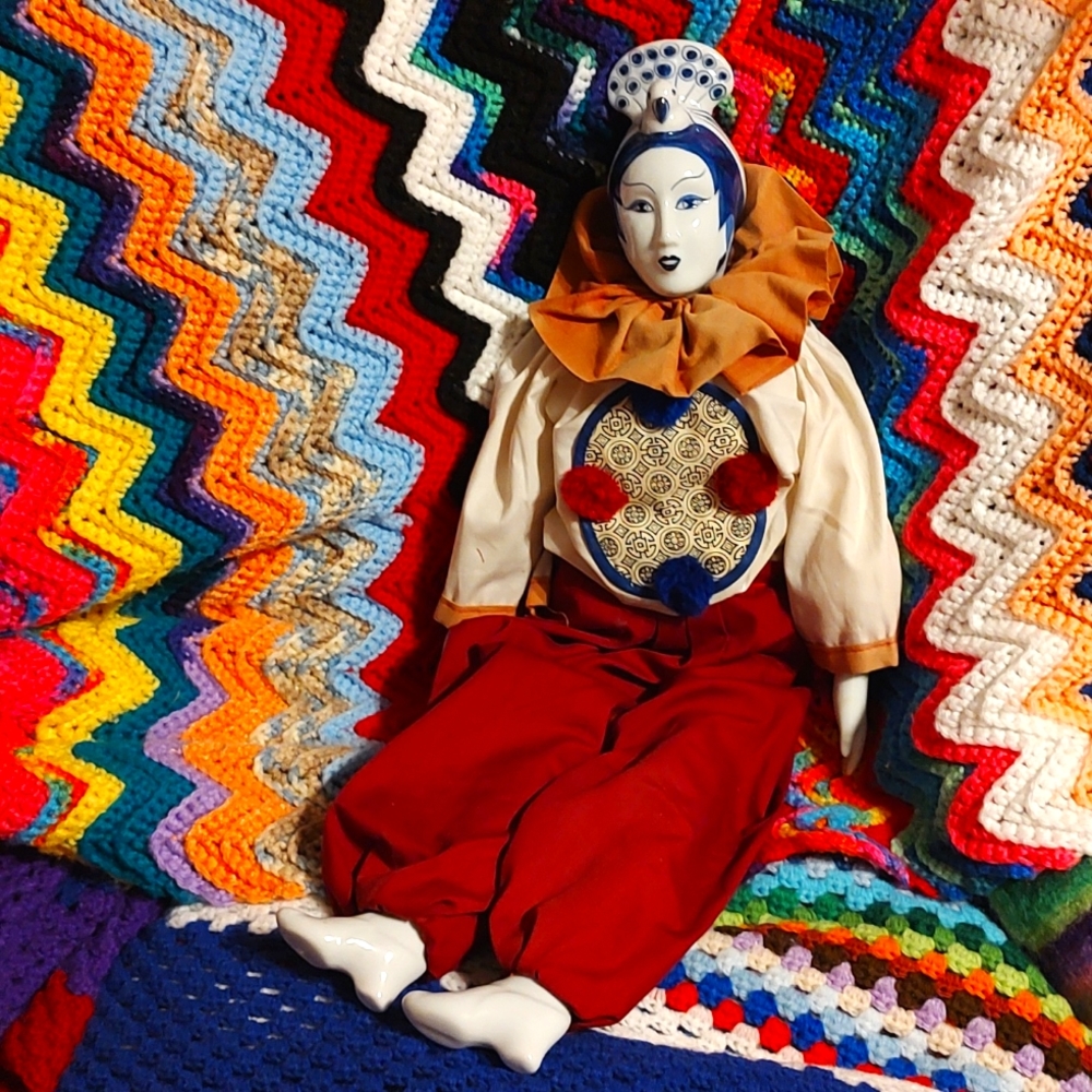 Porcelain China Doll Clown Jester 🎎 Vintage Large Traditional Chinese Do